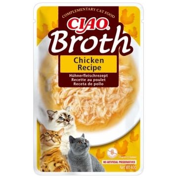 INABA Ciao Broth , Pui, plic hrană umedă fără cereale pisici, (în supă), 40g