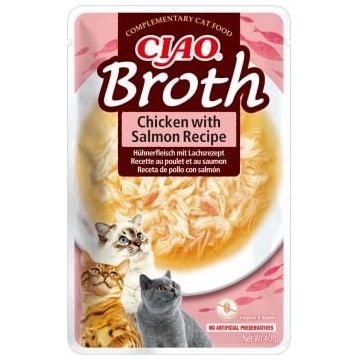 INABA Ciao Broth , Somon, plic hrană umedă fără cereale pisici, (în supă), 40g