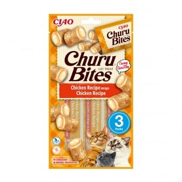 INABA CIAO Churu Bites, Pui, recompense fără cereale pisici, pernute umplute, 10g x 3