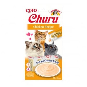 INABA CIAO Churu Piure, Pui, recompense lichide fără cereale pisici, topping cremos, 14g x 4