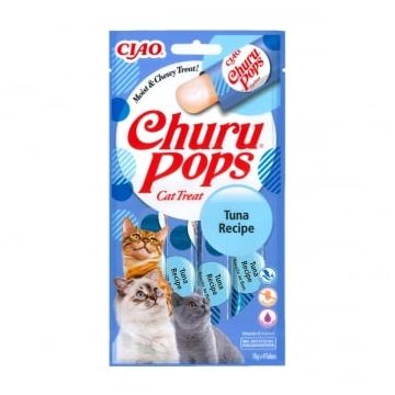 INABA CIAO Churu Pops, Ton, recompense lichide monoproteice fără cereale pisici, topping pate, 15g x 4