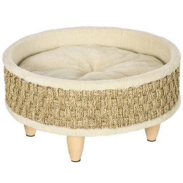 PawHut Culcus pentru caini si pisici, din PAL cu parte inferioara inaltata si perna detasabila, Ø48x24.5 cm | AOSOM RO