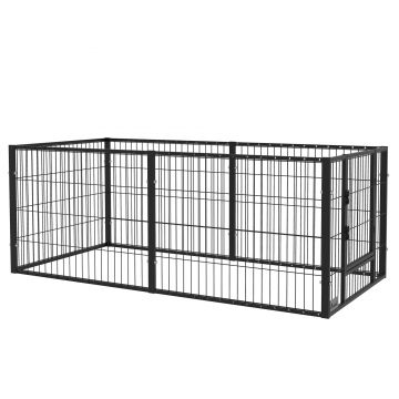 PawHut Tarc de Joacă pentru Animale, 6 Panouri din Oțel, Lungime Ajustabilă 82,5-150x61cm, Ideal pentru Interior/Exterior, Negru | Aosom Romania