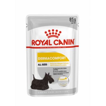 Royal Canin Dermacomfort Adult hrana umeda caine, prevenirea iritatiilor pielii (Loaf), 12 x 85 g la reducere