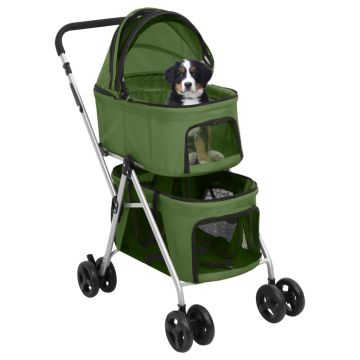vidaXL Cărucior pliabil câini 2 niveluri verde 83x48x97 cm textil