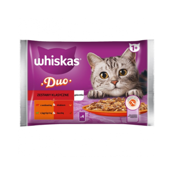 WHISKAS Adult Set plicuri hrana umeda pisica 4x85 g Classic Meals bucati de vita, pasare, miel si rata in jeleu