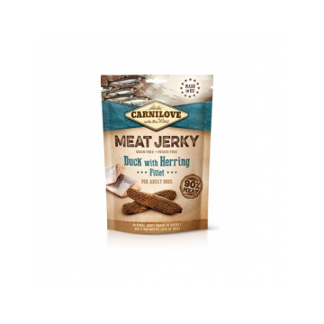 CARNILOVE Jerky duck with herring fillet Recompensa caine, cu rata si hering 100g