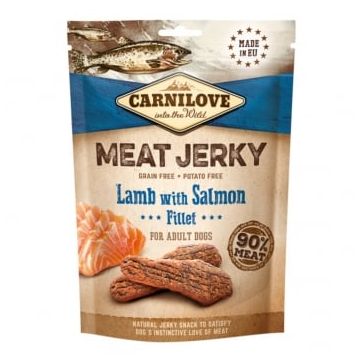 CARNILOVE Jerky, XS-XL, Miel și Somon, punguță recompense fără cereale câini, 100g