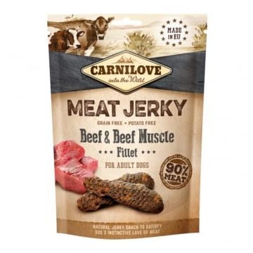 CARNILOVE Jerky, XS-XL, Vită, punguță recompense fără cereale câini, 100g