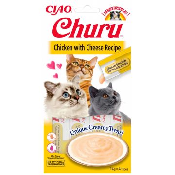 Recompense cremoase Pisici CHURU Pui si Branza 14 GR x 4 Buc