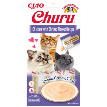 Recompense cremoase Pisici CHURU Pui si Creveti 14 GR x 4 Buc