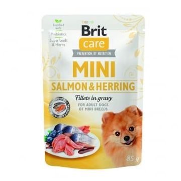 BRIT Care Mini Sterilised, XS-S, File Somon și Herring, plic hrană umedă câini sterilizați, (în sos), 85g