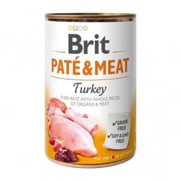 BRIT Pate & Meat, Curcan, conservă hrană umedă fără cereale câini, (pate cu bucăți de carne), 400g