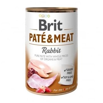 BRIT Pate & Meat, Iepure, conservă hrană umedă fără cereale câini, (pate cu bucăți de carne), 400g