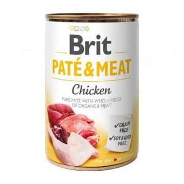 BRIT Pate & Meat, Pui, conservă hrană umedă fără cereale câini, (pate cu bucăți de carne), 400g