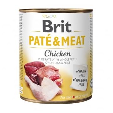 BRIT Pate & Meat, Pui, conservă hrană umedă fără cereale câini, (pate cu bucăți de carne), 800g