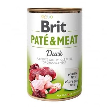 BRIT Pate & Meat, Rață, conservă hrană umedă fără cereale câini, (pate cu bucăți de carne), 400g