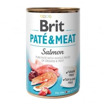 BRIT Pate & Meat, Somon, conservă hrană umedă fără cereale câini, (pate cu bucăți de carne), 400g