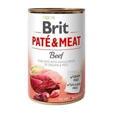 BRIT Pate & Meat, Vită, conservă hrană umedă fără cereale câini, (pate cu bucăți de carne), 400g