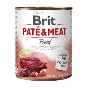 BRIT Pate & Meat, Vită, conservă hrană umedă fără cereale câini, (pate cu bucăți de carne), 800g