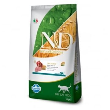 N&D Ancestral Grain Adult Sterilizat, Curcan și Rodie, hrană uscată conținut redus cereale pisici sterilizate, 10kg