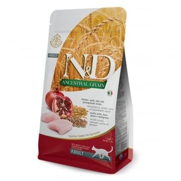 N&D Ancestral Grain, Pui și Rodie, hrană uscată conținut redus cereale pisici, 10kg