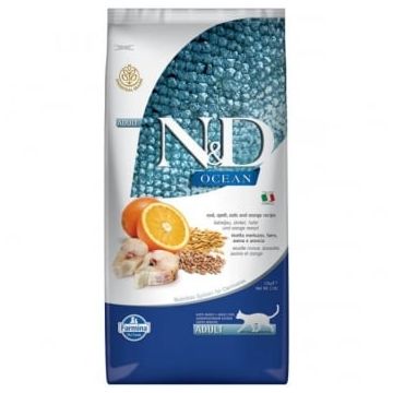 N&D Ocean, Cod și Protocală, hrană uscată conținut redus cereale pisici, 10kg