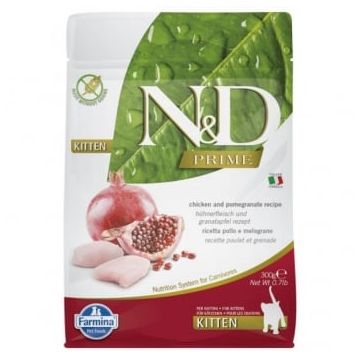 N&D Prime Kitten, Pui și Rodie, hrană uscată fără cereale pisici junior, 300g