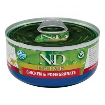 N&D Prime, Pui și Rodie, conservă hrană umedă fără cereale pisici, (în sos), 70g