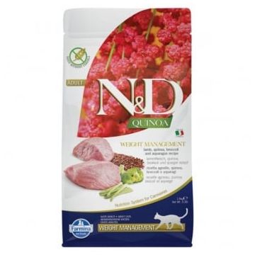 N&D Quinoa Controlul Greutatii, Miel, hrană uscată fără cereale pisici, obezitate, 1.5kg