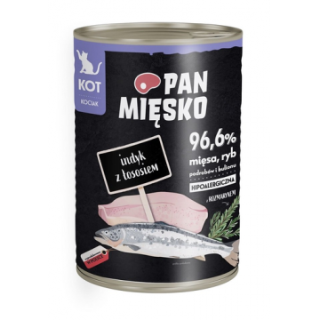 PAN MIĘSKO Curcan si somon hrana umeda hipoalergenica pisoi 400g