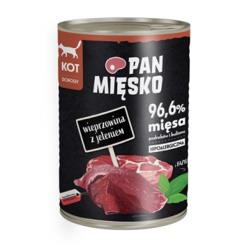 PAN MIĘSKO porc si cerb, hrana umeda pisici hipoalergenica 400g