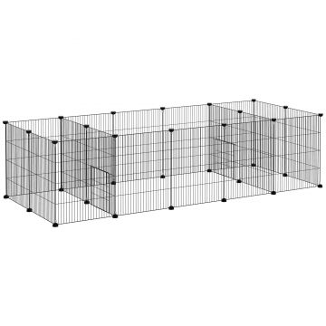 PawHut Cusca pentru Animale Mici, Tarc Modular din 18 Piese, Oțel, 175x70x45 cm | Aosom Romania