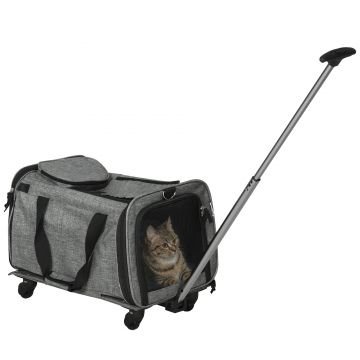 PawHut Geanta de transport 4 in 1 cu roti pentru pisici, caini de talie mica, troller pentru animale de companie, rucsac | AOSOM RO