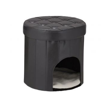 Taburet cu culcus pentru pisici/caini de talie mica, piele ecologica, design deosebit, negru