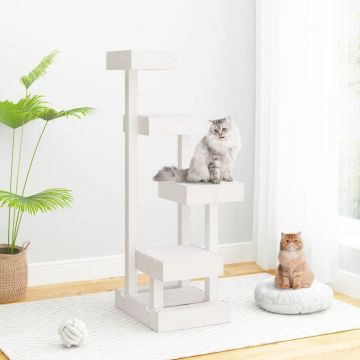 vidaXL Ansamblu de pisici, alb, 45,5x49x103 cm, lemn masiv de pin