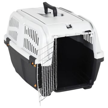vidaXL Cutie transport animale ușă metalică 55x36x35 cm, polipropilenă