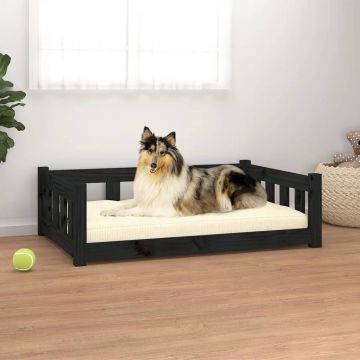 vidaXL Pat pentru câini, negru, 95,5x65,5x28 cm, lemn masiv de pin