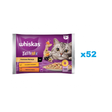 WHISKAS Adult hrana umeda la plic 52x85g Creamy Variations pentru pisici adulte, in sos cu: pui si legume, miel si curcan