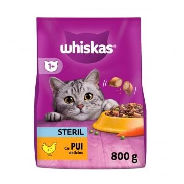 WHISKAS Adult Sterile, Pui, hrană uscată pisici, 800g