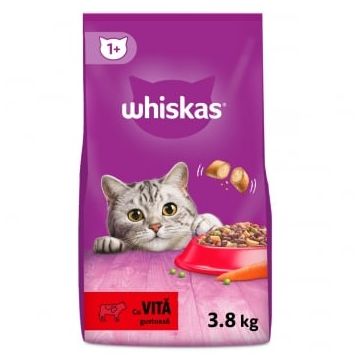 WHISKAS Adult, Vită, hrană uscată pisici, 3.8kg