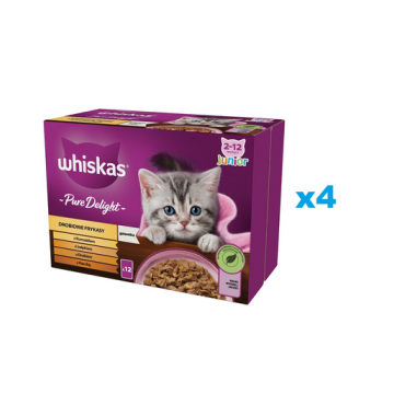 WHISKAS Junior 48x85g pliculet hrana umeda pentru pisoi cu: pui, curcan, pasare, rata in aspic