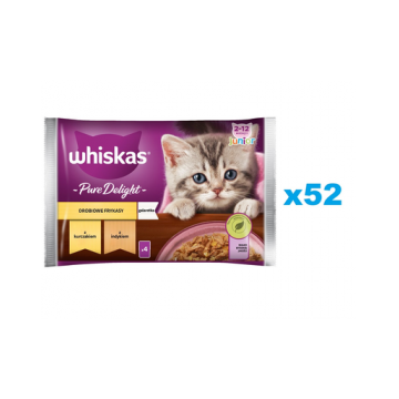 WHISKAS Junior 52x85g hrana umeda pentru pisoi, cu pui si curcan in aspic