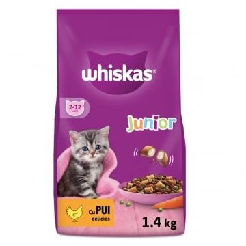 WHISKAS Junior, Pui, hrană uscată pisici junior, 1.4kg