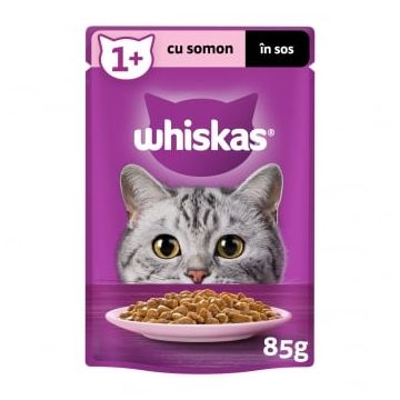 WHISKAS, Somon, plic hrană umedă pisici, (în sos), 85g