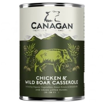 CANAGAN Chicken&Wild Boar Casserole, XS-XL, Pui și Mistreț, conservă hrană umedă fără cereale câini junior & adult, (în supă), 400g