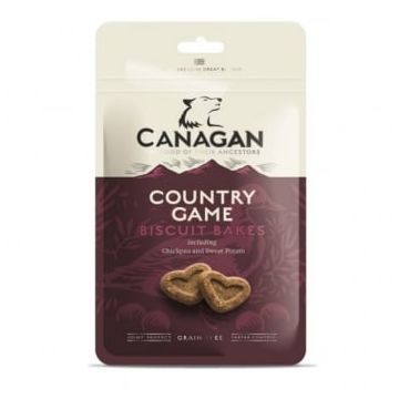 CANAGAN Country Game Biscuit Bakes, XS-XL, Rață și Vânat, punguță recompense fără cereale câini junior & adult, 150g