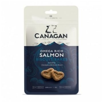 CANAGAN Omega Rich Salmon Biscuit Bakes, XS-XL, Somon, punguță recompense fără cereale câini junior & adult, 150g