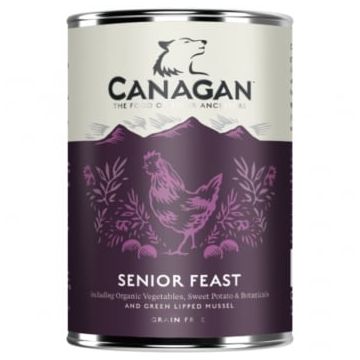 CANAGAN Senior Feast, XS-XL, Pui, conservă hrană umedă fără cereale câini senior, (în supă), 400g