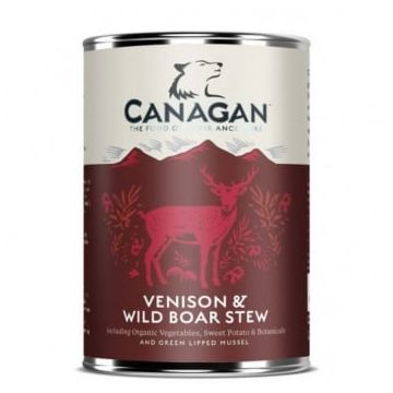 CANAGAN Venison&Wild Boar Stew, XS-XL, Vânat și Mistreț, conservă hrană umedă fără cereale câini junior & adult, (în supă), 400g